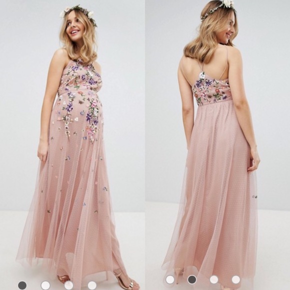 embroidered maternity maxi dress